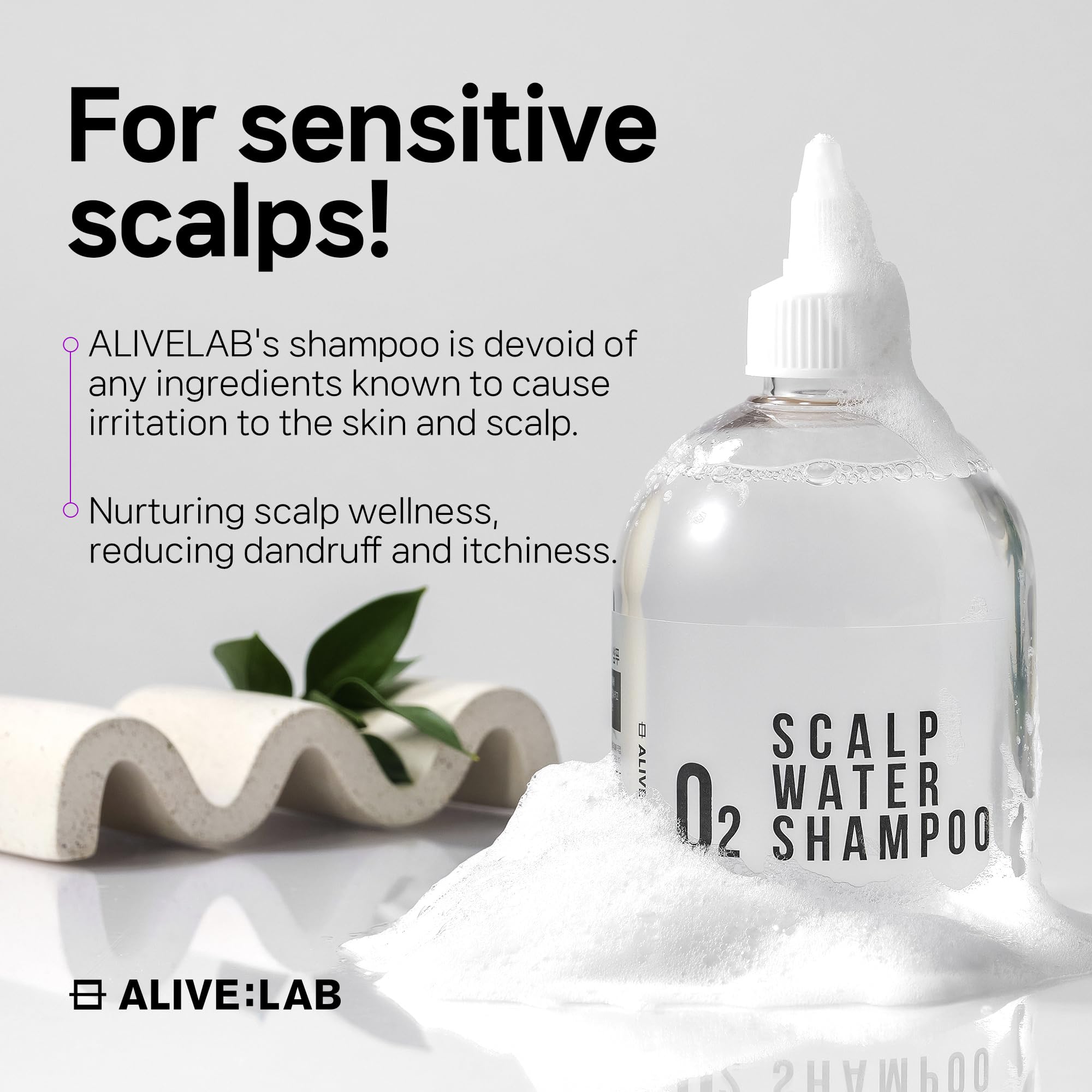 ALIVELAB O2 Scalp Water Shampoo, Water-like Deep Cleansing and Soothing Hair Care for Itchy Sensitive Scalp (11.83 fl.oz)